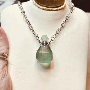 Stainless Steel Chain Fluorite Spell Jar Onyx Beads Clear Quartz Chips